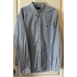 Polo Ralph Lauren Button Up Oxford Blue Striped Long Sleeve XXL Shirt Custom Fit
